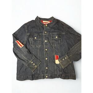 Vintage TOMMY HILFIGER Women's Distressed Flag Patch Star Denim Jacket Size 3X